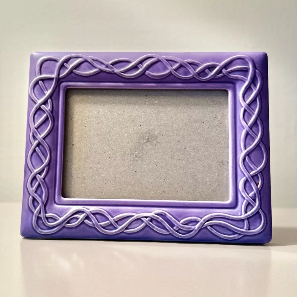 Ceramic Light Purple Design Picture Frame for 5x7 Photo w/ Kickstand